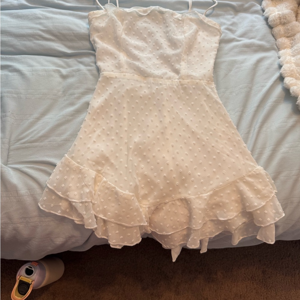 White Polka Dot Dress with Ruffle Lucy in the Sky Dress